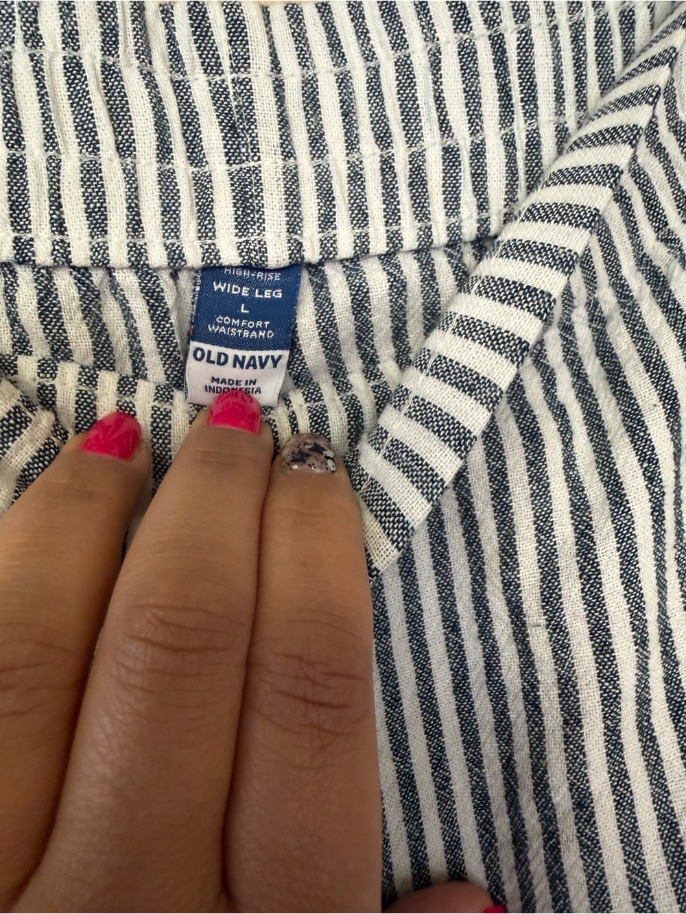 Old Navy Striped Elastic-Waist Wide Leg Pants - Blue and White - Picture 5 of 7